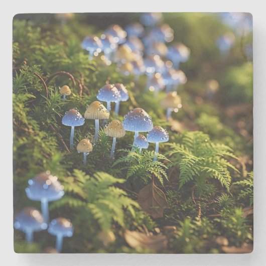 Magical Bioluminescent Fungi - Deep Forest Stenen Onderzetter (Voorkant)