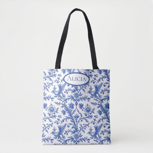 Magical Birds Blauw Toile Tote Bag (Voorkant)