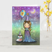 Magical Birthday Little Girl Balloon and Fox Kaart (Gele Bloem)