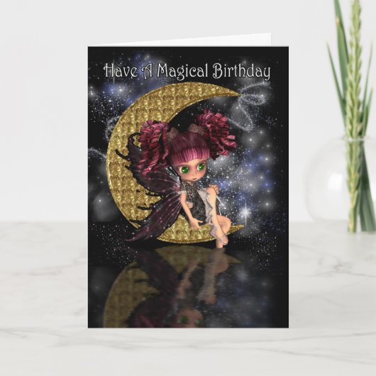 Magical Birthday schattige kleine maan fee van Moo Kaart (Voorkant)