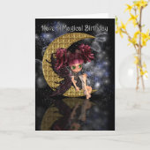 Magical Birthday schattige kleine maan fee van Moo Kaart (Gele Bloem)