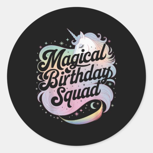 Magical Birthday Squad Eenhoorn Party Fun Ronde Sticker (Voorkant)
