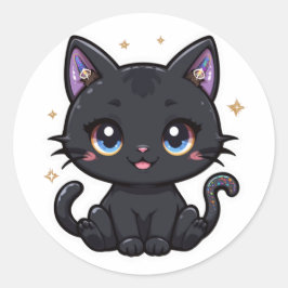 Magical Black Cat Kawaii Galaxy Tail Witchy Kat Ronde Sticker