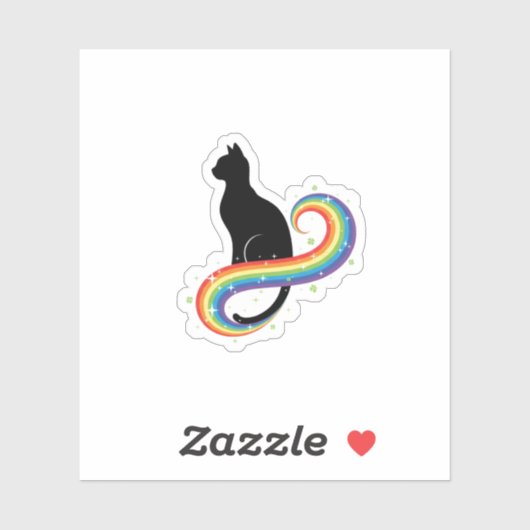 Magical Black Cat With Rainbow Tail Aesthetic  Sticker (Vel)