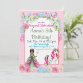 Magical Black Princess Unicorn Birthday Kaart (Staand voorkant)