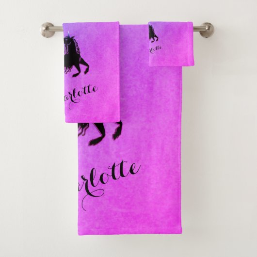 Magical Black Unicorn gradiënt Paars, persoonlijk Bad Handdoek (Insitu)