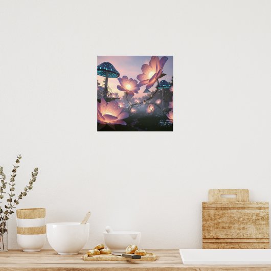 Magical Bloom Forest with Glowing Dream Flowers Poster (Keuken)