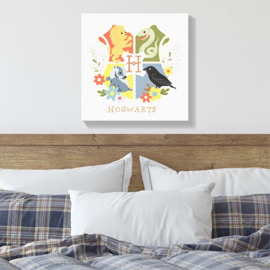 Magical Blooms HOGWARTS™ Crest Canvas Afdruk (Insitu (Slaapkamer))