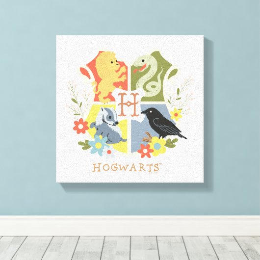 Magical Blooms HOGWARTS™ Crest Canvas Afdruk (Insitu (Houten vloer))