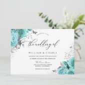 Magical Blue Blauwgroen Aqua Rozen Floral Wedding Kaart (Staand voorkant)