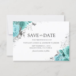 Magical Blue Blauwgroen Aqua Rozen Floral Wedding Save The Date