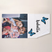 Magical blue butterfly pink glitter art badhanddoek (Badhanddoek)
