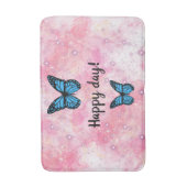 Magical blue butterfly pink glitter art badmat (Voorkant Verticaal)