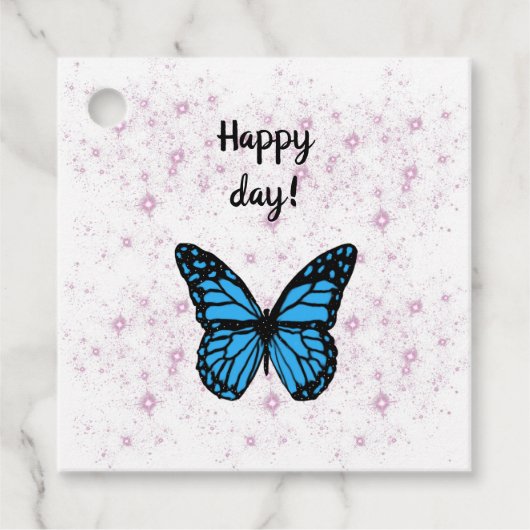 Magical blue butterfly pink glitter art bedankjes labels (Voorkant)