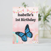 Magical blue butterfly pink glitter art bedankkaart (Staand voorkant)