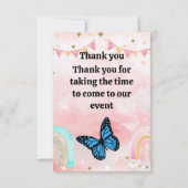 Magical blue butterfly pink glitter art bedankkaart (Achterkant)