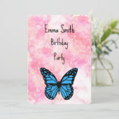 Magical blue butterfly pink glitter art bedankkaart (Staand voorkant)