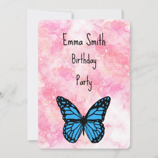 Magical blue butterfly pink glitter art bedankkaart (Voorkant)