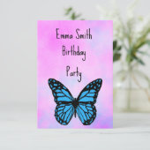 Magical blue butterfly pink glitter art bedankkaart (Staand voorkant)