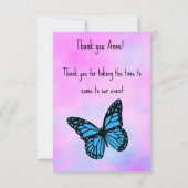 Magical blue butterfly pink glitter art bedankkaart (Achterkant)