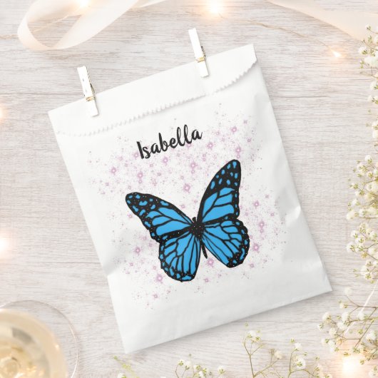 Magical blue butterfly pink glitter art bedankzakje (Geknipt)