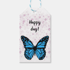 Magical blue butterfly pink glitter art cadeaulabel