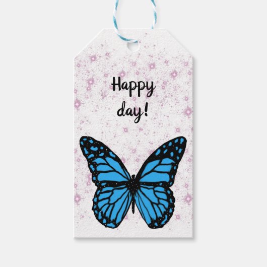 Magical blue butterfly pink glitter art cadeaulabel (Voorkant)