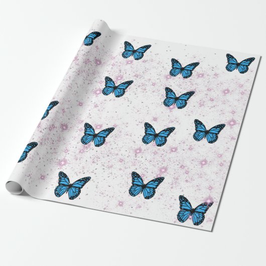 Magical blue butterfly pink glitter art  cadeaupapier (Uitgerold)