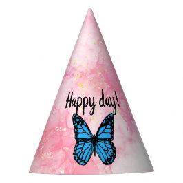 Magical blue butterfly pink glitter art feesthoedjes