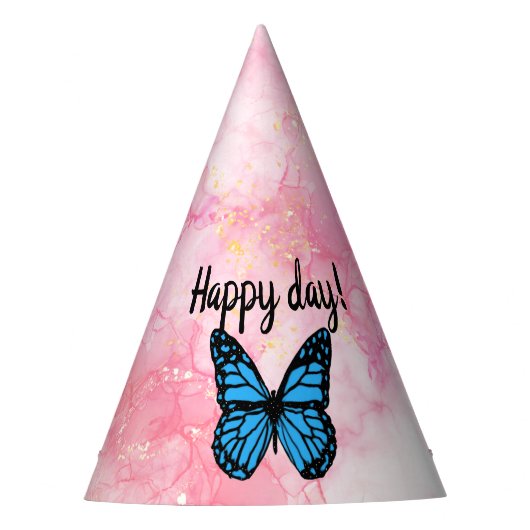 Magical blue butterfly pink glitter art feesthoedjes (Voorkant)