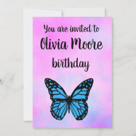 Magical blue butterfly pink glitter art  kaart