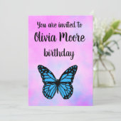 Magical blue butterfly pink glitter art kaart (Staand voorkant)