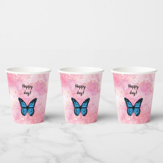Magical blue butterfly pink glitter art papieren bekers (Multi)