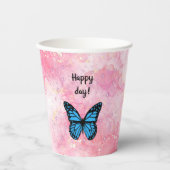 Magical blue butterfly pink glitter art papieren bekers (Voorkant)