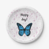 Magical blue butterfly pink glitter art papieren bordje (Voorkant)