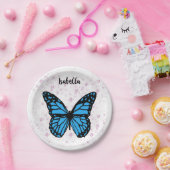 Magical blue butterfly pink glitter art papieren bordje (Feest)