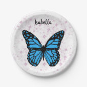 Magical blue butterfly pink glitter art papieren bordje (Voorkant)