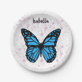 Magical blue butterfly pink glitter art papieren bordje