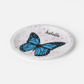 Magical blue butterfly pink glitter art papieren bordje (Gekanteld)