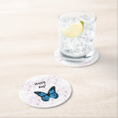 Magical blue butterfly pink glitter art ronde kartonnen onderzetter (Insitu)