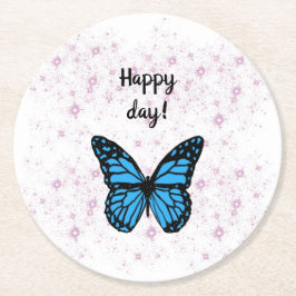 Magical blue butterfly pink glitter art ronde kartonnen onderzetter