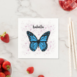 Magical blue butterfly pink glitter art servet