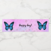 Magical blue butterfly pink glitter art waterfles etiket (Enkel label)