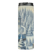 Magical Blue Christmas Train Moonlit Scene Thermosbeker (Achterkant)