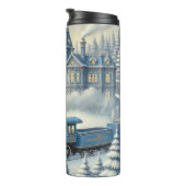 Magical Blue Christmas Train Moonlit Scene Thermosbeker (Geroteerd rechts)