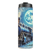 Magical Blue Christmas Train Moonlit Scene Thermosbeker (Voorkant)