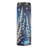 Magical Blue Christmas Train Moonlit Scene Thermosbeker (Achterkant)