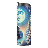 Magical Blue Christmas Train Moonlit Scene Thermosbeker (Geroteerd rechts)