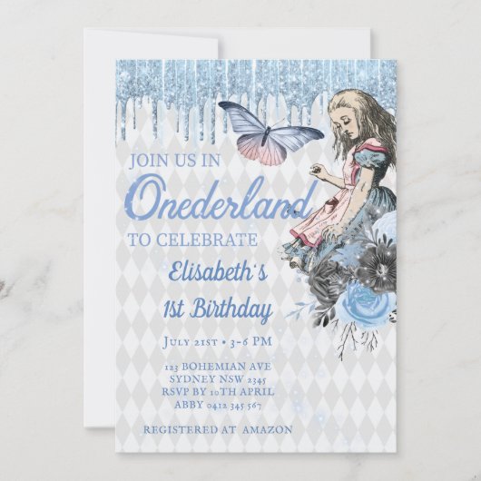 Magical Blue Ice Alice eerste verjaardag uitnodigi Kaart (Voorkant)