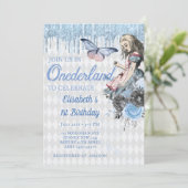 Magical Blue Ice Alice eerste verjaardag uitnodigi Kaart (Staand voorkant)